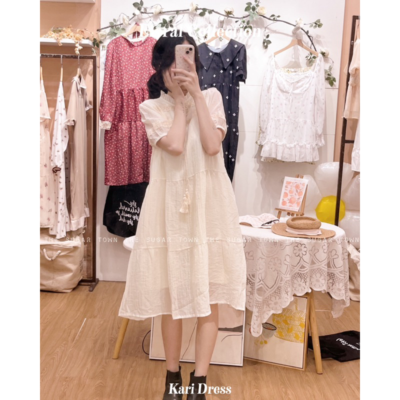 Kari Dress váy đũi phối ren siêu xinh SugarTown