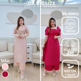 DA BIGSIZE - Áo Dài Nữ Cách Tân Bigsize Phối Hoa Ngực Siêu Lung Linh Chất Tafta Xịn Sò Dành Cho Người Mập 50-90kg