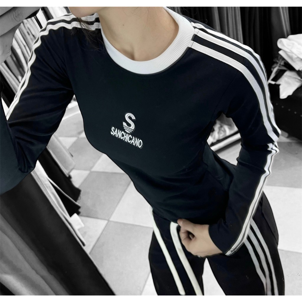 Áo Thun nữ baby tee dài tay kẻ thể thao