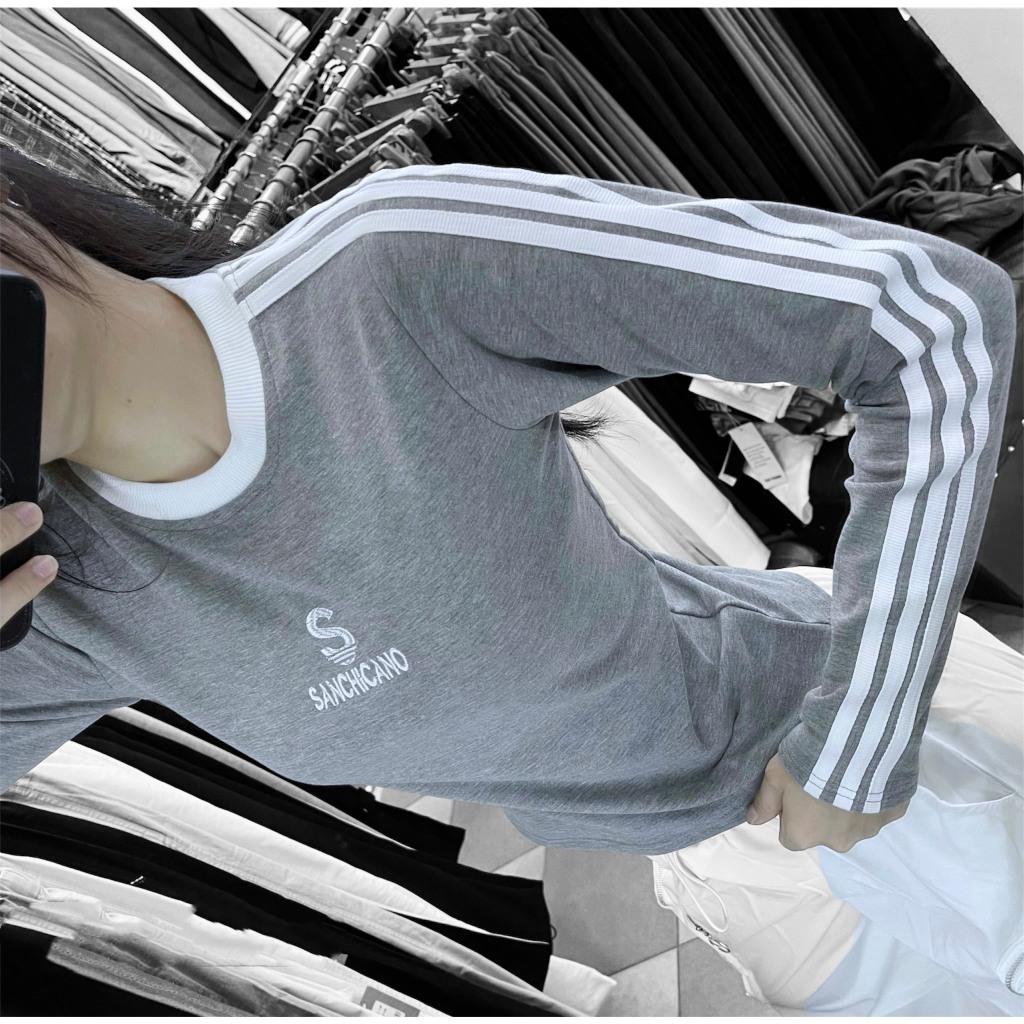 Áo Thun nữ baby tee dài tay kẻ thể thao