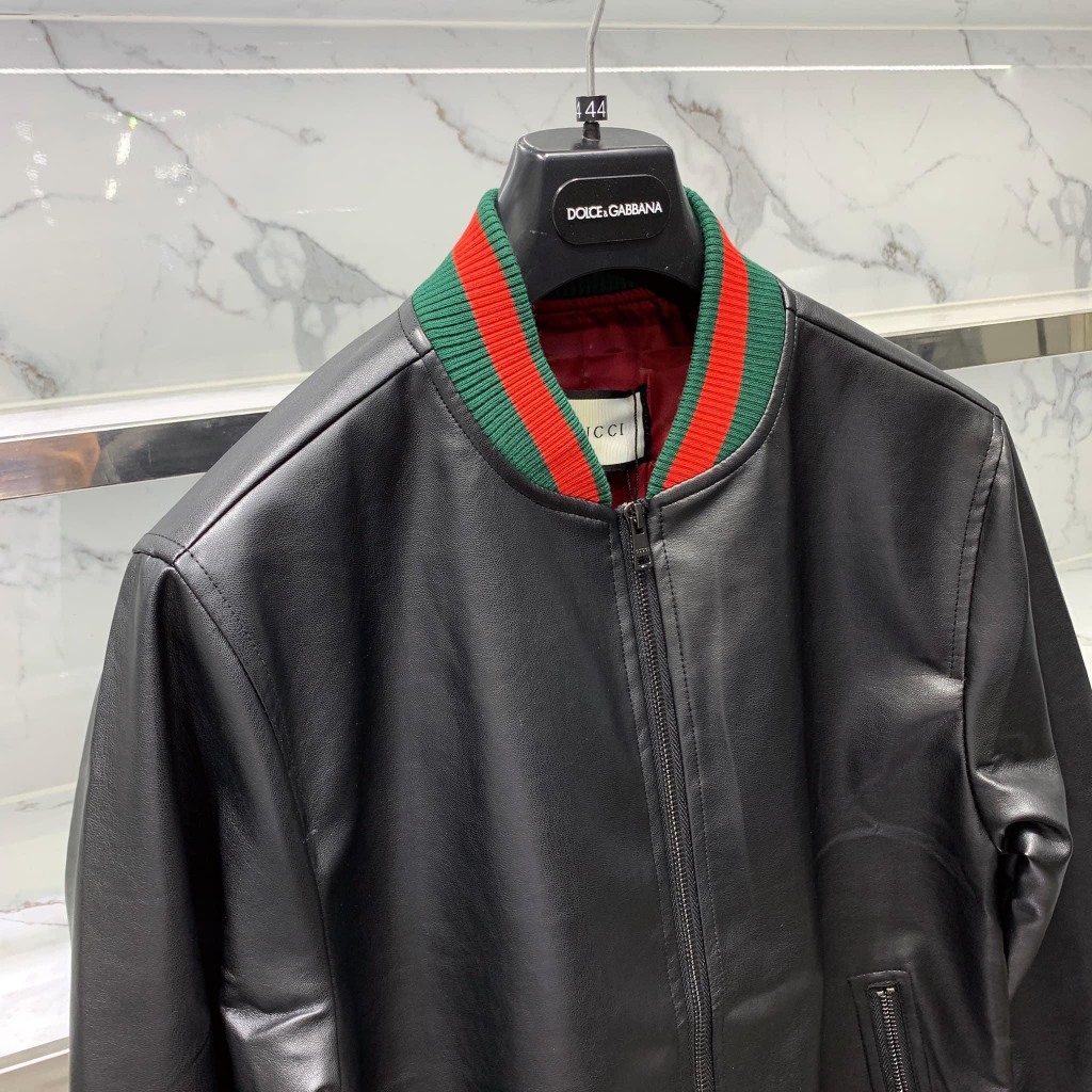 Áo BOMBER GUCI Da ❤️ Áo khoác da Guci 2 lớp dày dặn dáng rộng nam nữ Áo khoác bomber teddy dạ kim tuyến