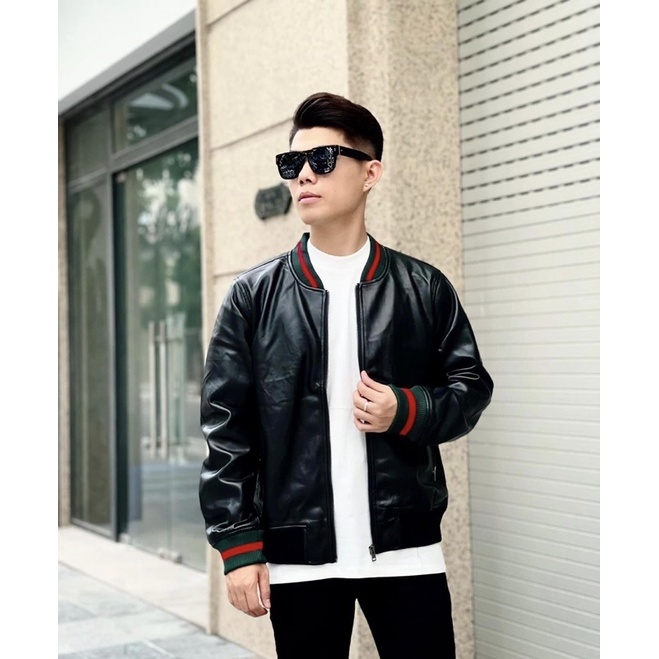 Áo BOMBER GUCI Da ❤️ Áo khoác da Guci 2 lớp dày dặn dáng rộng nam nữ Áo khoác bomber teddy dạ kim tuyến