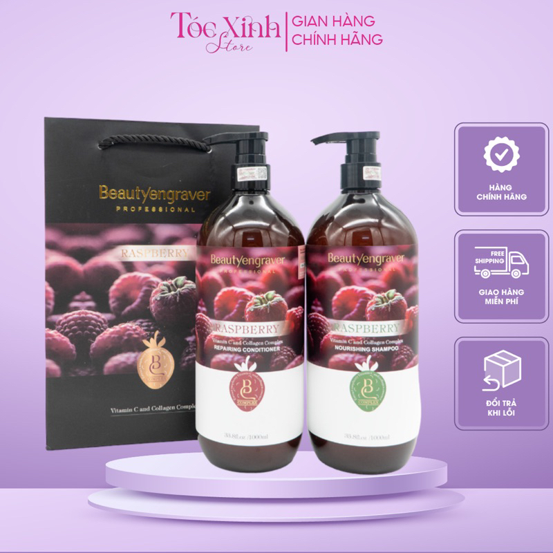 Dầu gội xả Phúc Bồn Tử RASPBERRY 1000ml phục hồi tóc xơ yếu, hư tổn, chẻ ngọn giảm rụng tóc, kích thích mọc tóc