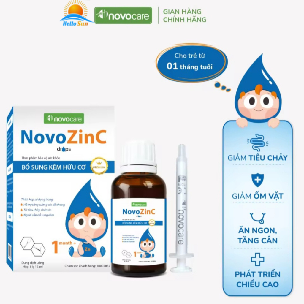 kẽm hữu cơ cho bé Novozinc 15ml giúp bé ăn ngon tăng cường tiêu hóa không chát dễ dùng