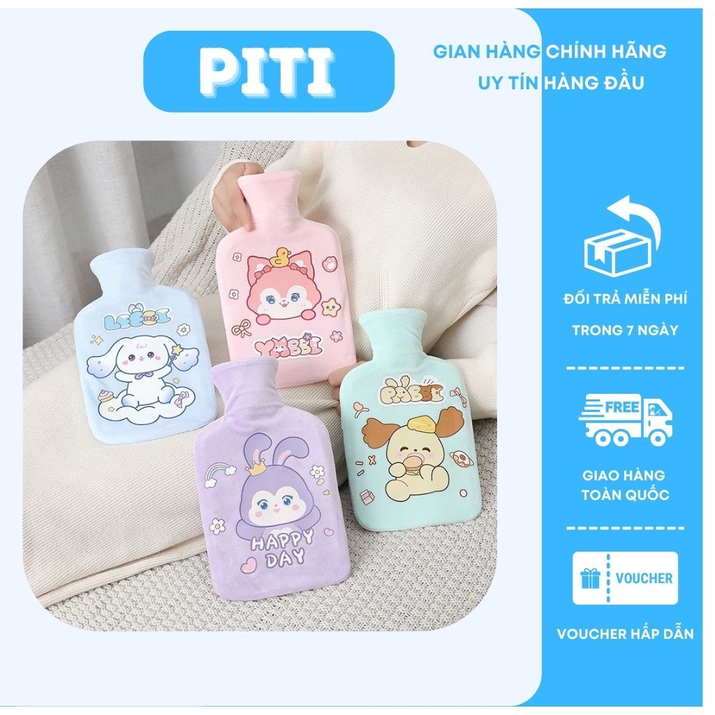 Túi chườm sưởi ấm PITI hình thú cute dễ thương túi chườm bụng kinh dung tích 1000ml tiện dụng làm ấm tay mùa đông