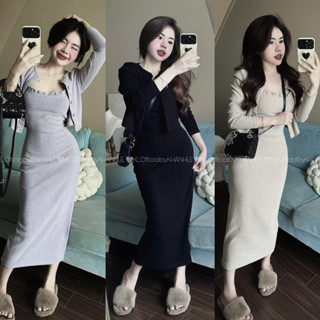 Set Váy Len Hai Dây Kèm Áo Khoác Nút Bọc Mã HAS826