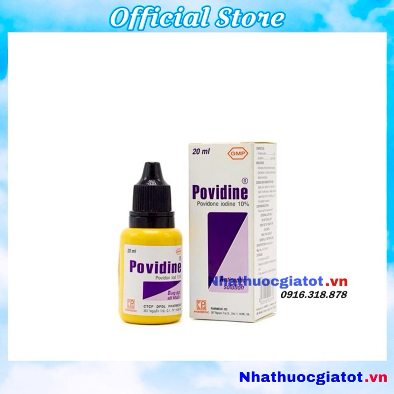 Dung dịch Povidine 10% Povidon iod 10% Dùng để sát trùng vết thương, bôi