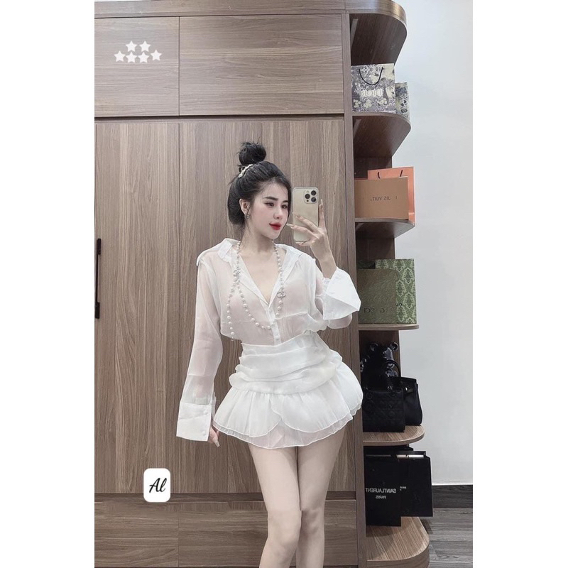 SÉT ÁO SOMI TAY DÀI PHỐI CHÂN VÁY TƠ NGẮN KIỂU MỚI QUYẾN RŨ