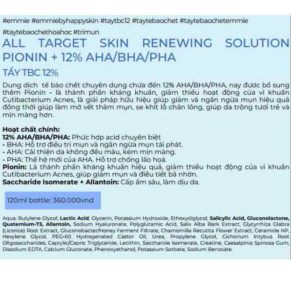 Ảnh 4 của Dung dịch tẩy tế bào chết Emmié 5%, 12% PHA, Nano AHA làm sạch sâu, cải thiện lỗ chân lông
