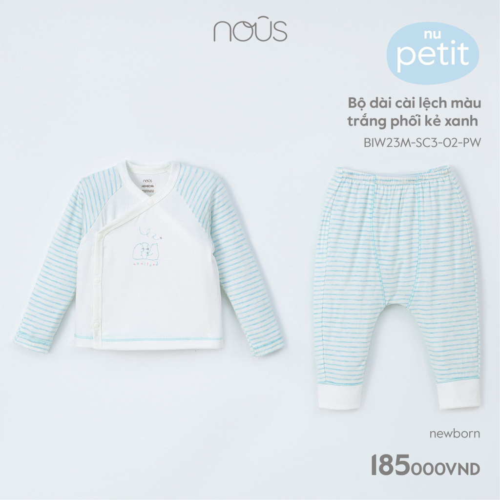 Bộ Nous sơ sinh cài lệch dài Newborn - chất petit- nhiều mẫu 2023