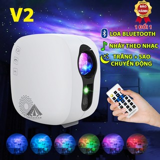 Đèn chiếu sao V2 Loa Bluetooth mẫu mới, đèn thiên hà trăng sao vũ trụ kết hợp nháy theo nhạc, trang trí decor phòng