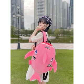 Balo cá mập BABYSHARK vải nhung mềm mịn màu hồng dễ thương dùng đi học,đi chơi,đi làm đều được