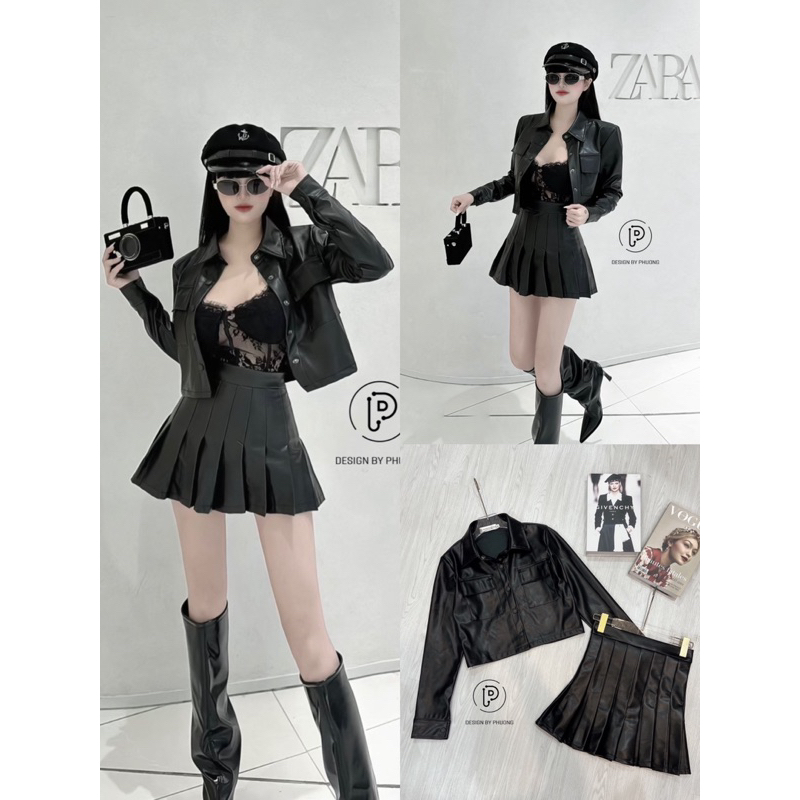 Sét áo mix chân váy da xòe  siêu hót hít