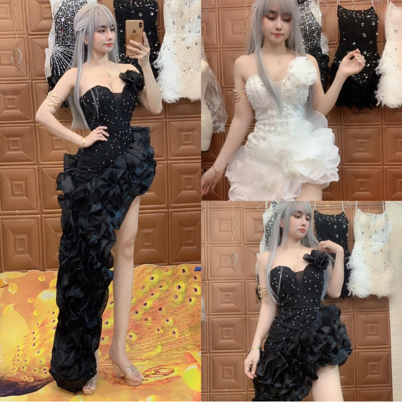 Đầm cúp dự tiệc sexxy phối bèo đính Ngọc hình thật