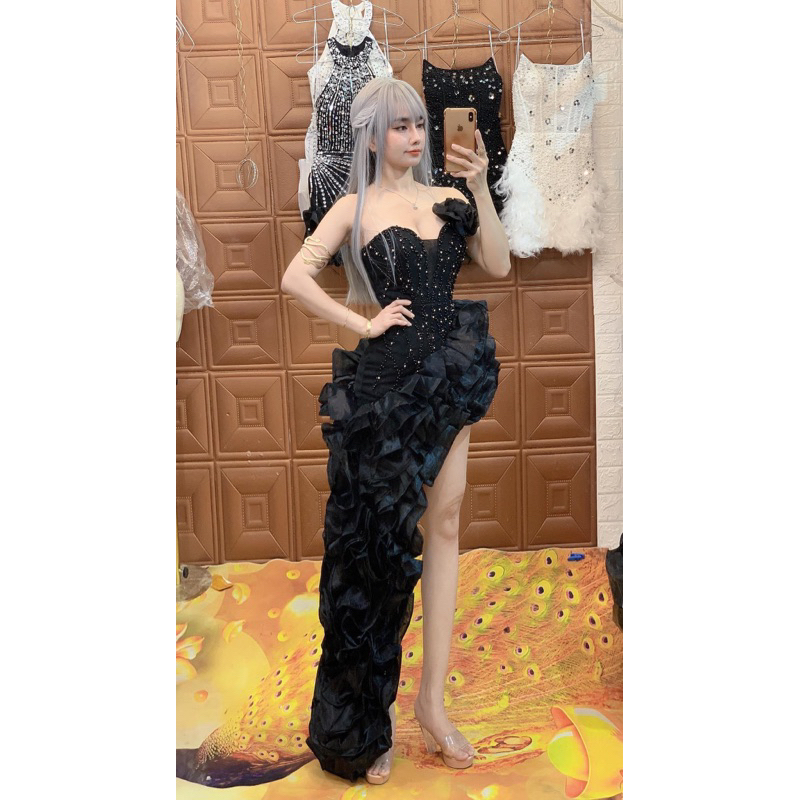 Đầm cúp dự tiệc sexxy phối bèo đính Ngọc hình thật