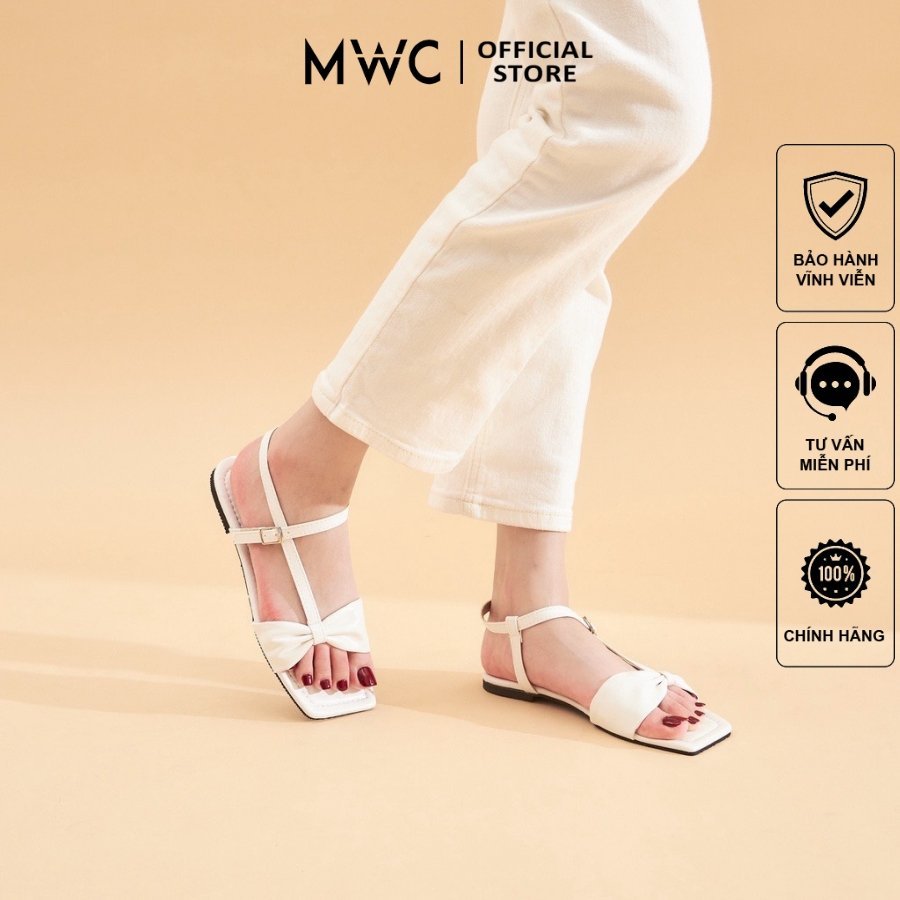 Giày sandal nữ MWC 2990 - Giày Sandal Quai Ngang Nơ Thắt Cách Điệu Siêu Xinh Thời Trang