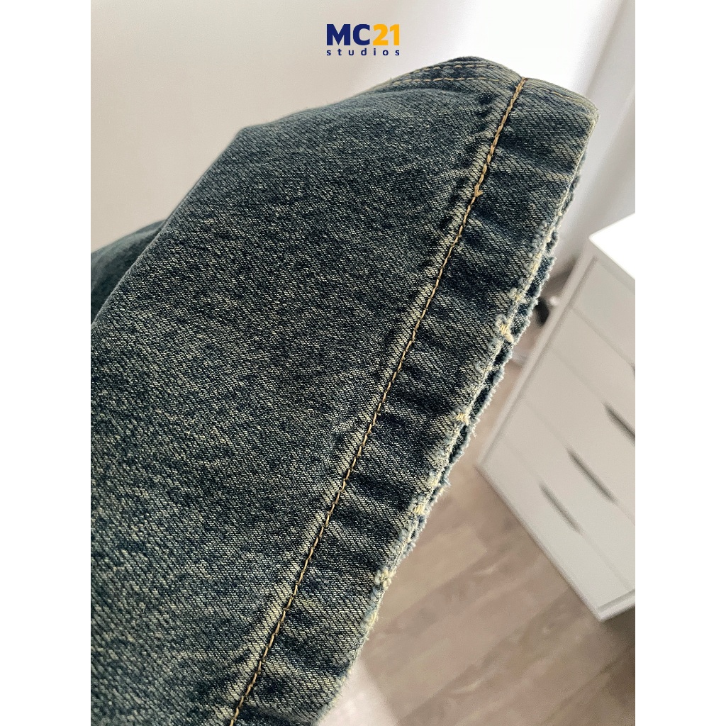 Quần jeans MC21.STUDIOS dáng dài ống suông lưng cạp cao bigsize Ulzzang Streetwear Hàn Quốc chất denim bò xịn Q3806