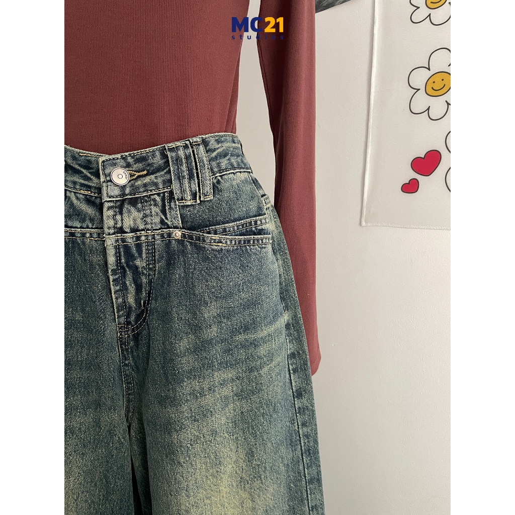 Quần jeans MC21.STUDIOS dáng dài ống suông lưng cạp cao bigsize Ulzzang Streetwear Hàn Quốc chất denim bò xịn Q3806