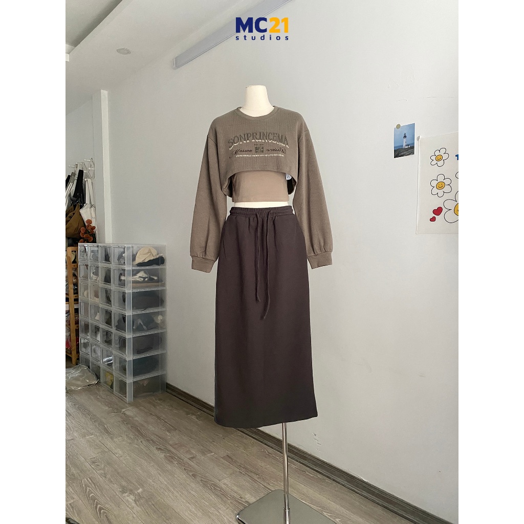 Set áo croptop dài tay kèm áo 3 lỗ MC21.STUDIOS oversize Ulzzang Streetwear Hàn Quốc chất xịn mềm form rộng A3845