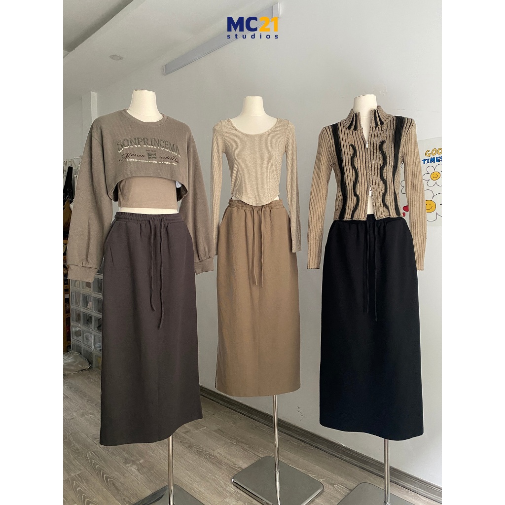 Set áo croptop dài tay kèm áo 3 lỗ MC21.STUDIOS oversize Ulzzang Streetwear Hàn Quốc chất xịn mềm form rộng A3845