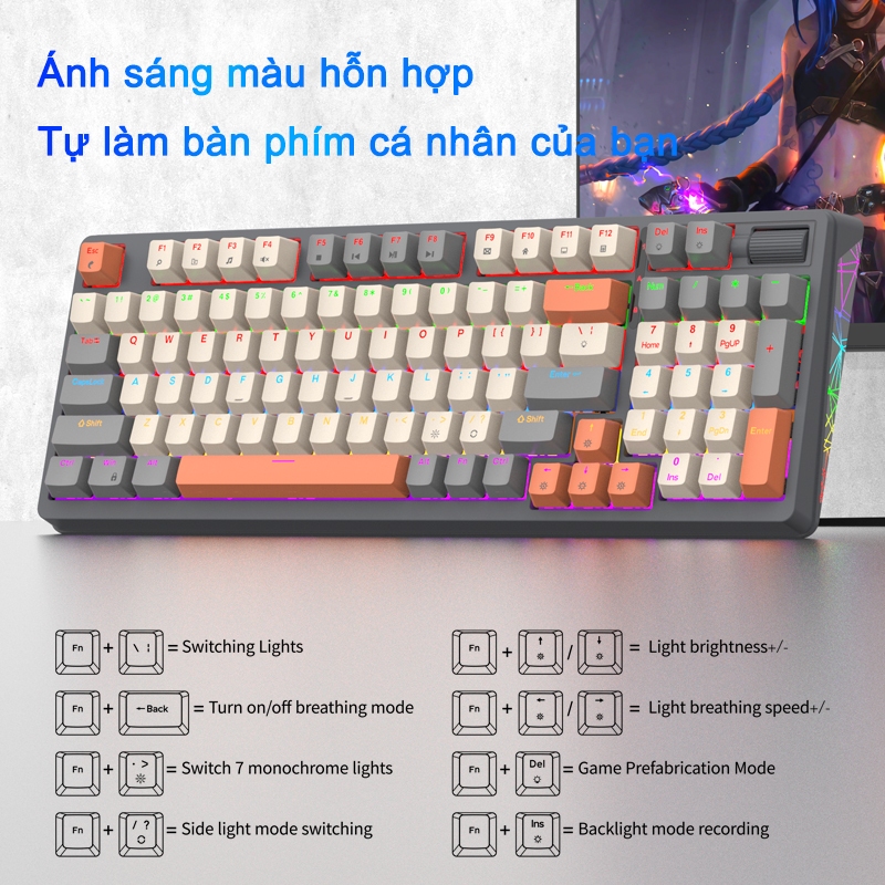 Bàn phím Cơ K85 Ba Màu Kết Hợp Có Đèn LED RGB Bàn Phím Chơi Game 96 Phím Có Có Thể Tháo Lắp Nóng