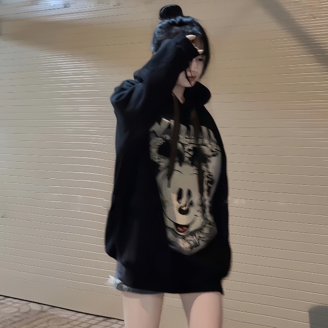 Áo hoodie mùa đông nam nữ hoạt Hình Micki, chất nỉ tàu ép nhung, mũ 2 lớp, ấm áp, mềm mịn, dày dặn