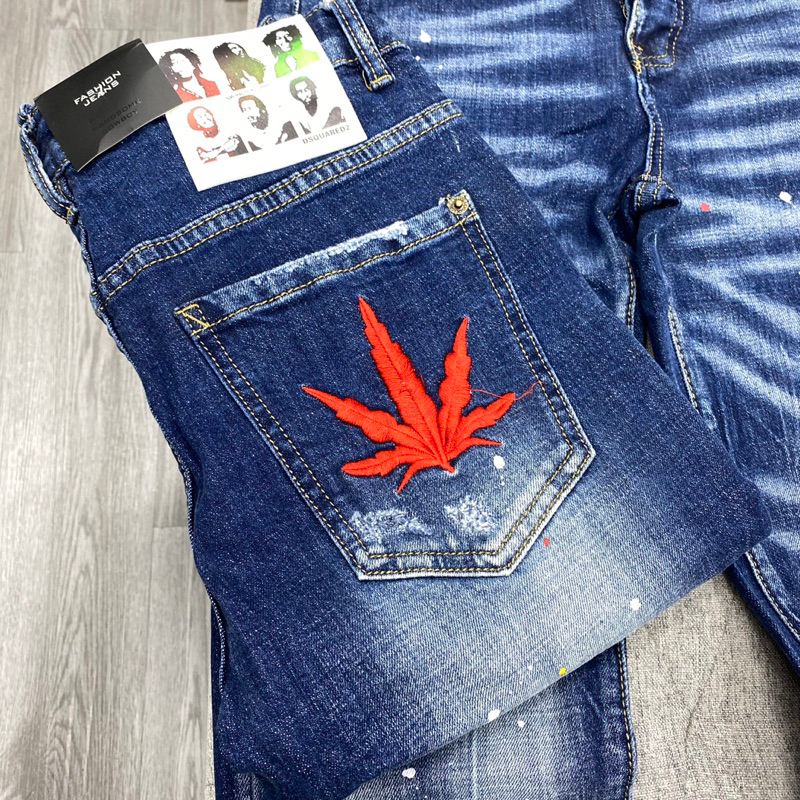 Quần Jeans Nam Xanh Bạc Gợn Sóng, Quần Bò Nam Thuê Lá Phong Túi Cực Hot BN05