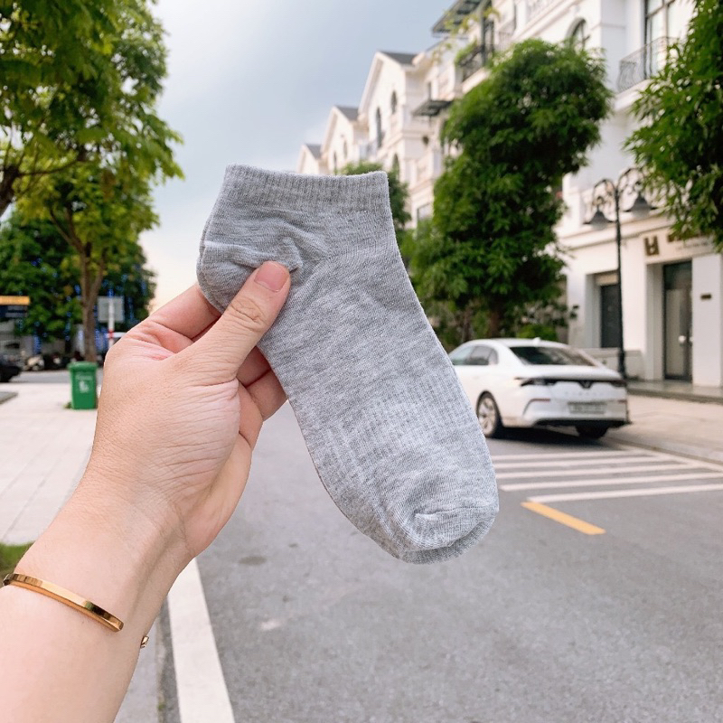 Sét 10 đôi Tất Vớ Nam Nữ Nhật Cotton Trơn Cổ Ngắn Thấm Hút Mồ Hôi Cao Cấp