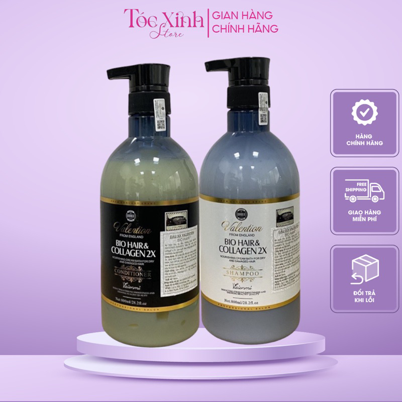 Dầu gội xả Valention Bio Hairs & Collagen2x hương nước hoa phục hồi tóc suôn mượt 500ml - 800ml Tóc Xinh.Store