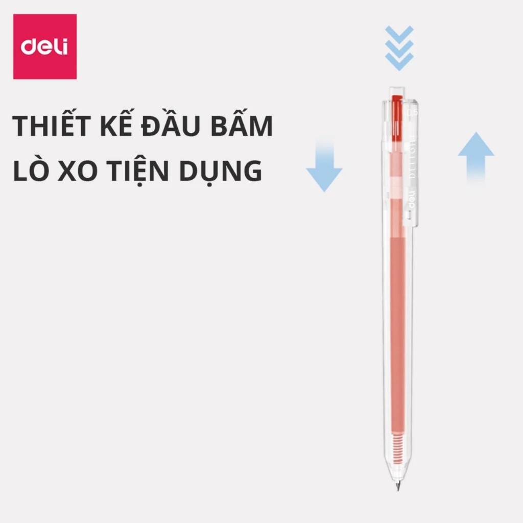 Bút gel bấm Deli A118 0.5mm nhiều màu / Bút bi nước Deli nhiều màu. Nét mượt mà, nhiều mực