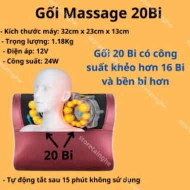 Gối massage hồng ngoại 20 bi Cao Cấp, gối mát xa cổ vai gáy chính hãng công nghệ Nhật Bản, bảo hành 5 năm