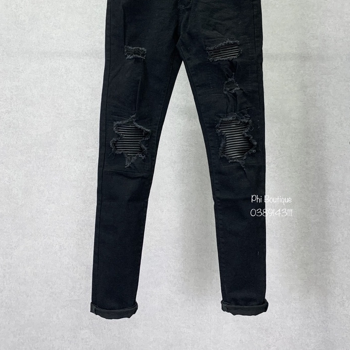 Quần Bò Nam AMIRI Đen Vá Gối Da , Quần Jean Skinny Màu Đen Gối Vá Họa Tiết Bản Cao Cấp Co Dãn 4 Chiều BN08