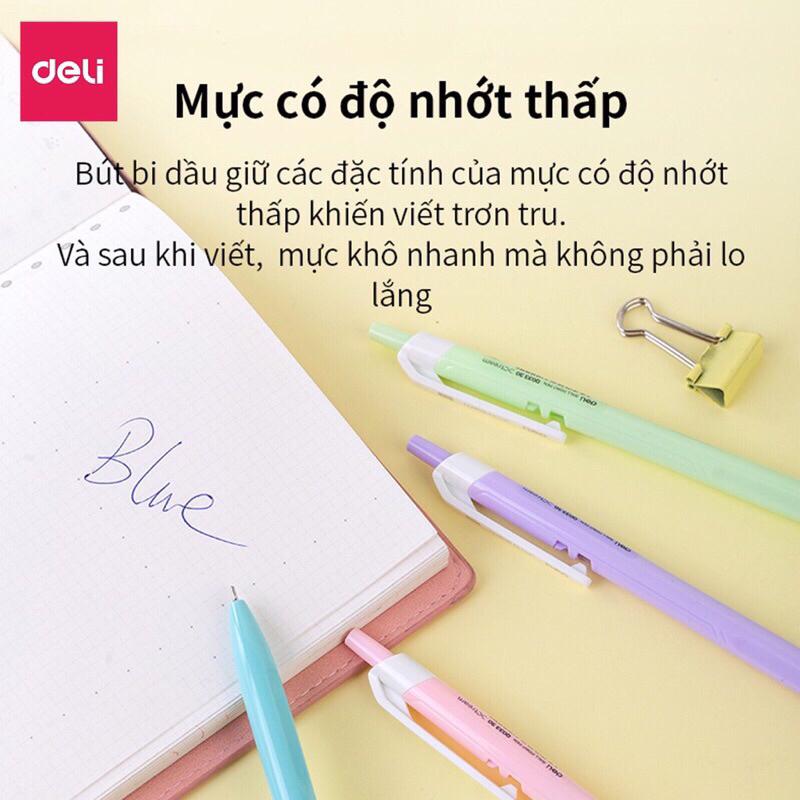 Sét 1 cái bút bi dầu deli  ngòi 0.7 mã Q03336 viết cực trơn