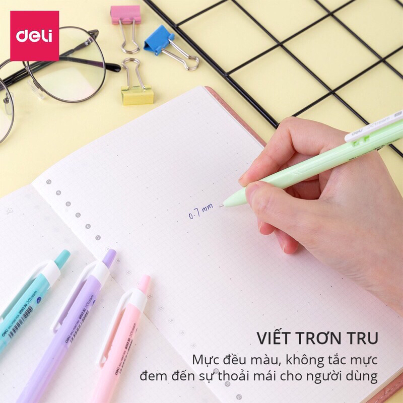 Sét 1 cái bút bi dầu deli  ngòi 0.7 mã Q03336 viết cực trơn