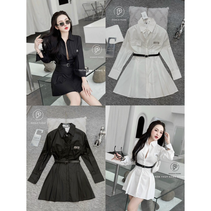 Váy thô đính chữ đá kèm belt