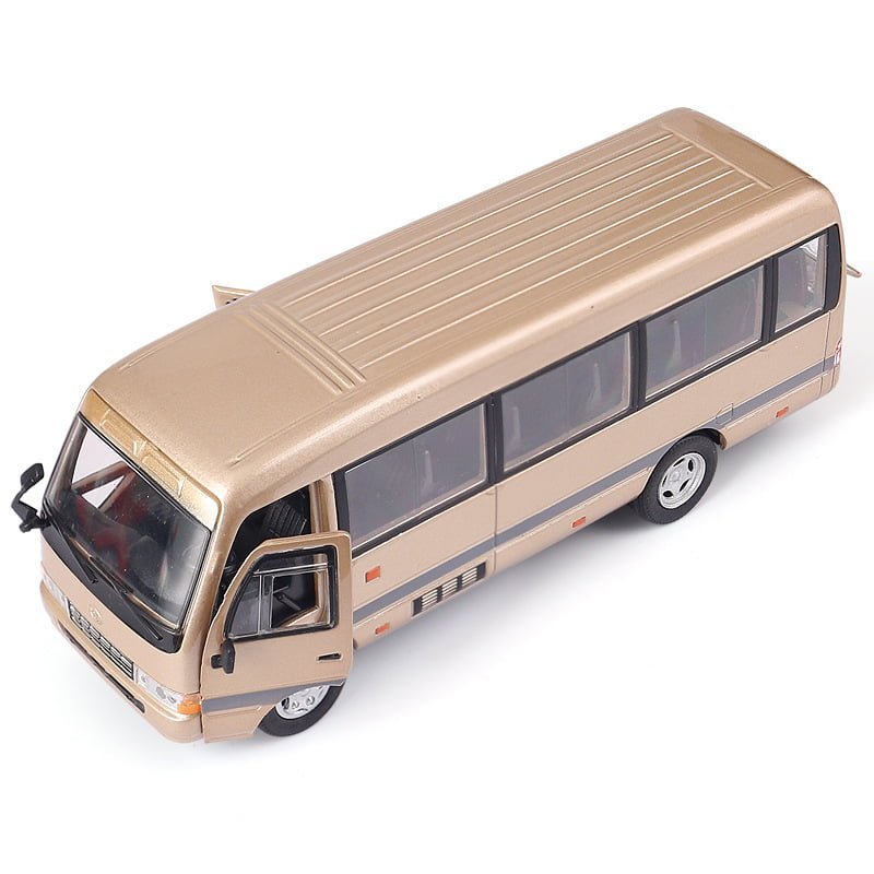 Mô hình tĩnh đồ chơi xe ô tô buýt chở khách Bus Toyota Coaster 1:32 kim loại cao cấp mở cửa, cốp, có đèn Led và âm thanh