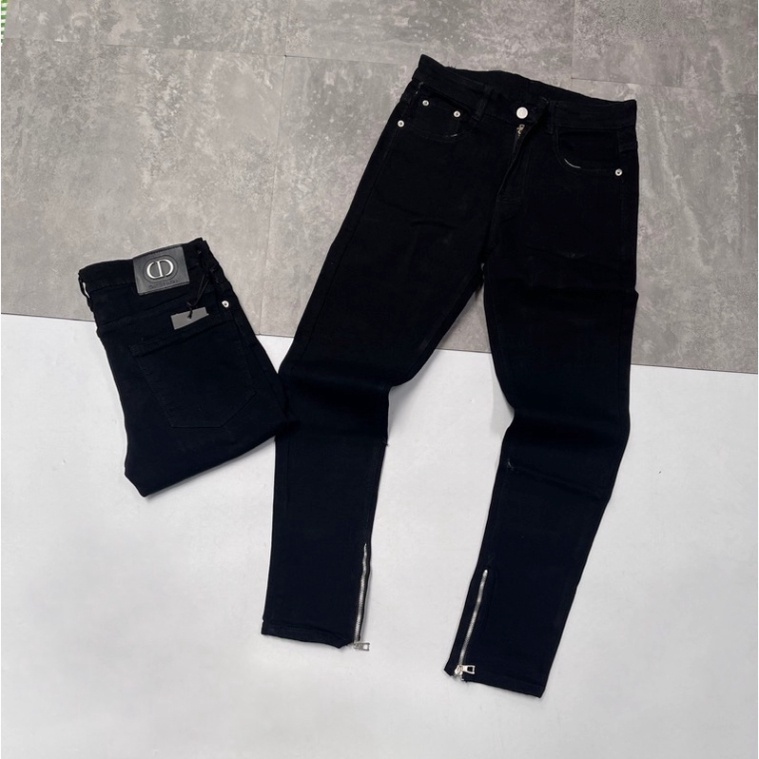 Quần Bò Nam Đen Trơn Phối Thêu Khoá Zip Ống, Quần Jean Nam Đen Phong Cách Hàn Quốc BN15