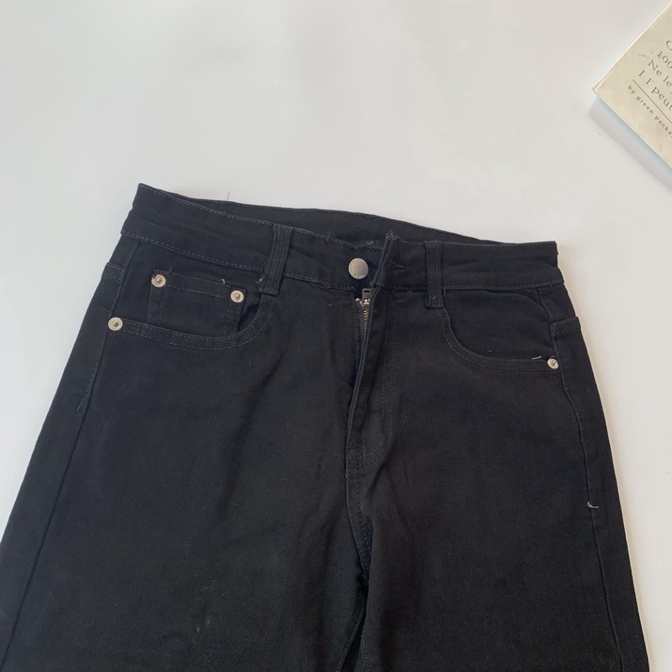 Quần Bò Nam Đen Trơn Phối Thêu Khoá Zip Ống, Quần Jean Nam Đen Phong Cách Hàn Quốc BN15