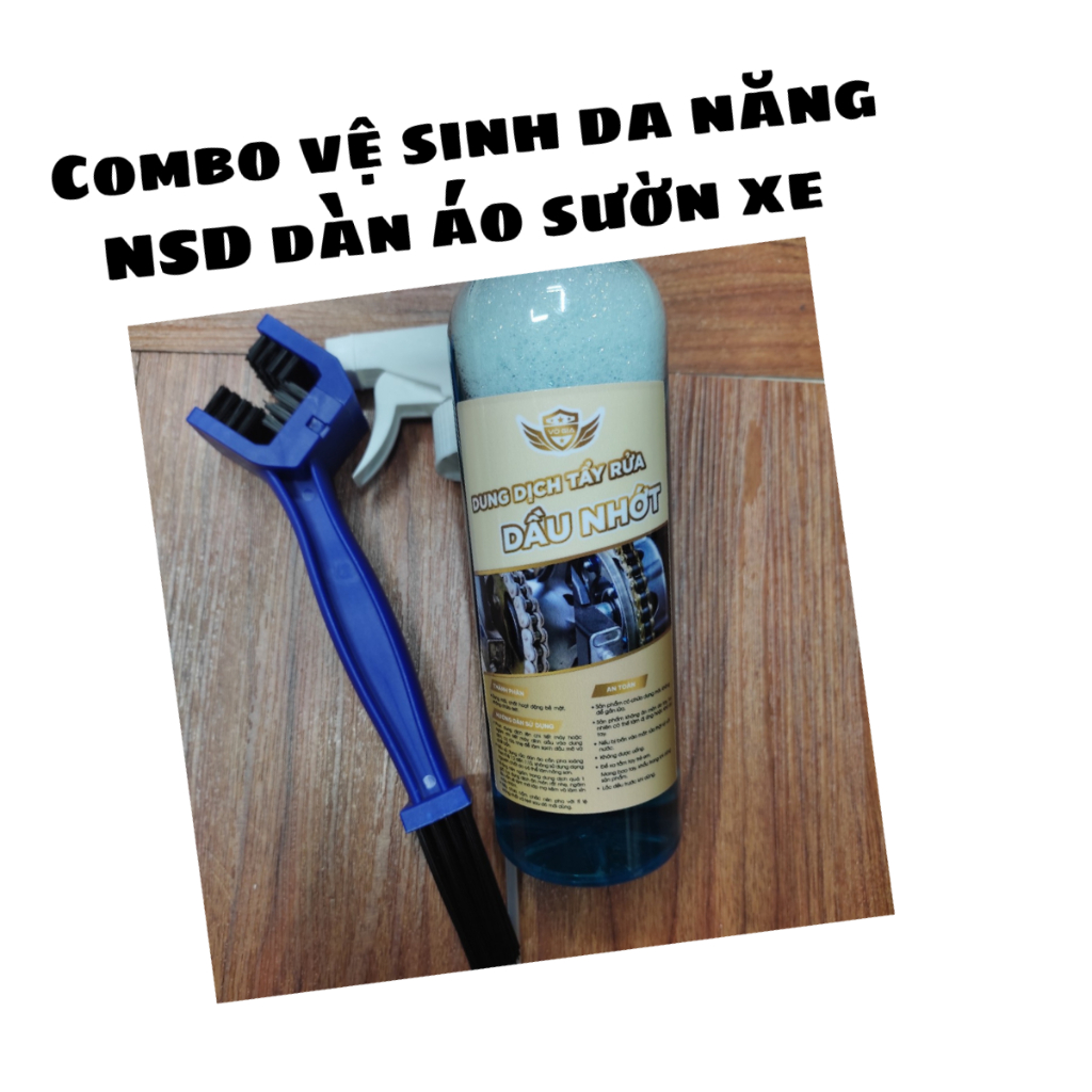 Dung dich vệ sinh dầu nhớt Võ Gia 500ml + bàn chải sên + vòi xịt xương vệ sinh sên NSD dàn áo vỏ xe sườn xe