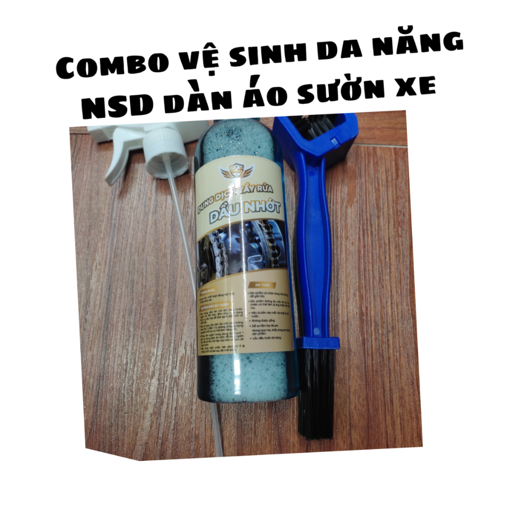 Dung dich vệ sinh dầu nhớt Võ Gia 500ml + bàn chải sên + vòi xịt xương vệ sinh sên NSD dàn áo vỏ xe sườn xe