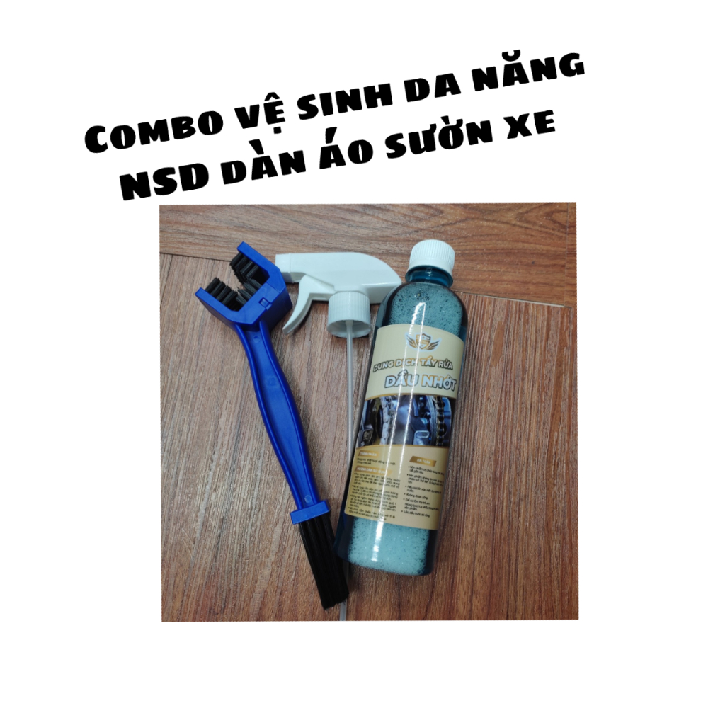 Dung dich vệ sinh dầu nhớt Võ Gia 500ml + bàn chải sên + vòi xịt xương vệ sinh sên NSD dàn áo vỏ xe sườn xe