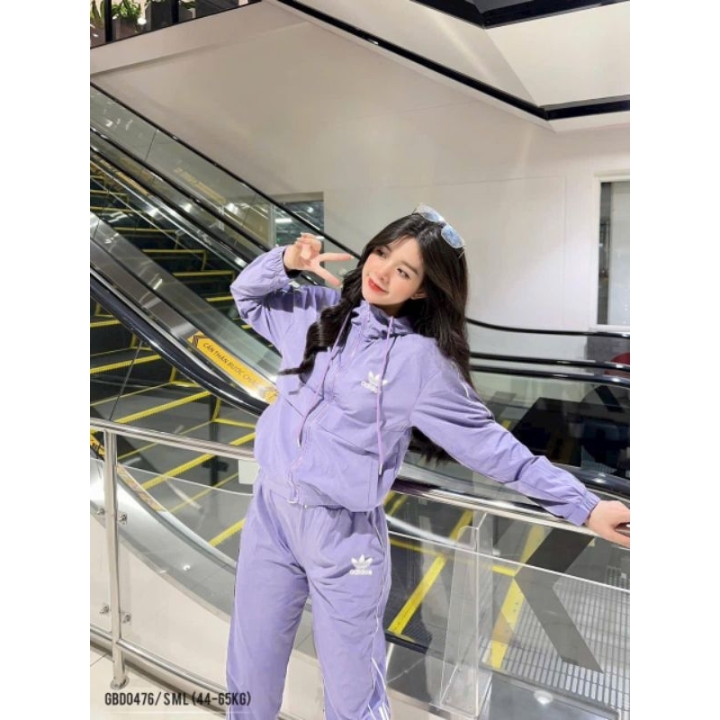 Bộ nữ sét thể thao thu đông chất vải gió 2 lớp, hàng VNXK.Sét bộ gió thể thao satin Adidas siêu sang