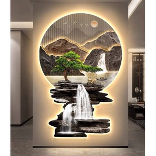 Tranh Tráng Gương 3D Đèn Led , Tranh Phong Cảnh Hòn Non Bộ Tích Hợp Led Có Điều Khiển Từ Xa