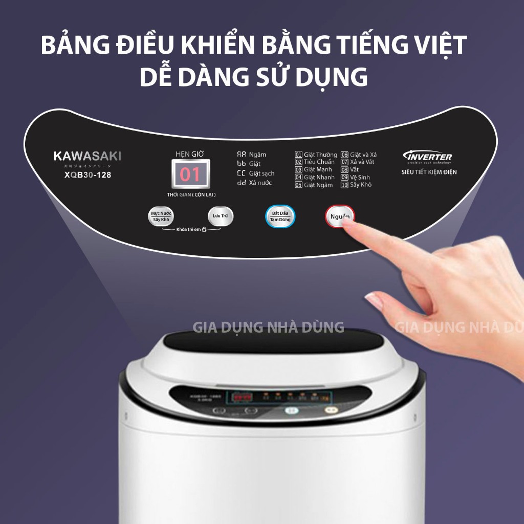 Máy giặt mini KAWASAKI tự động 100% - vắt , giặt , sấy khô , khử khuẩn bằng tia UV - Bảo hành 2 năm