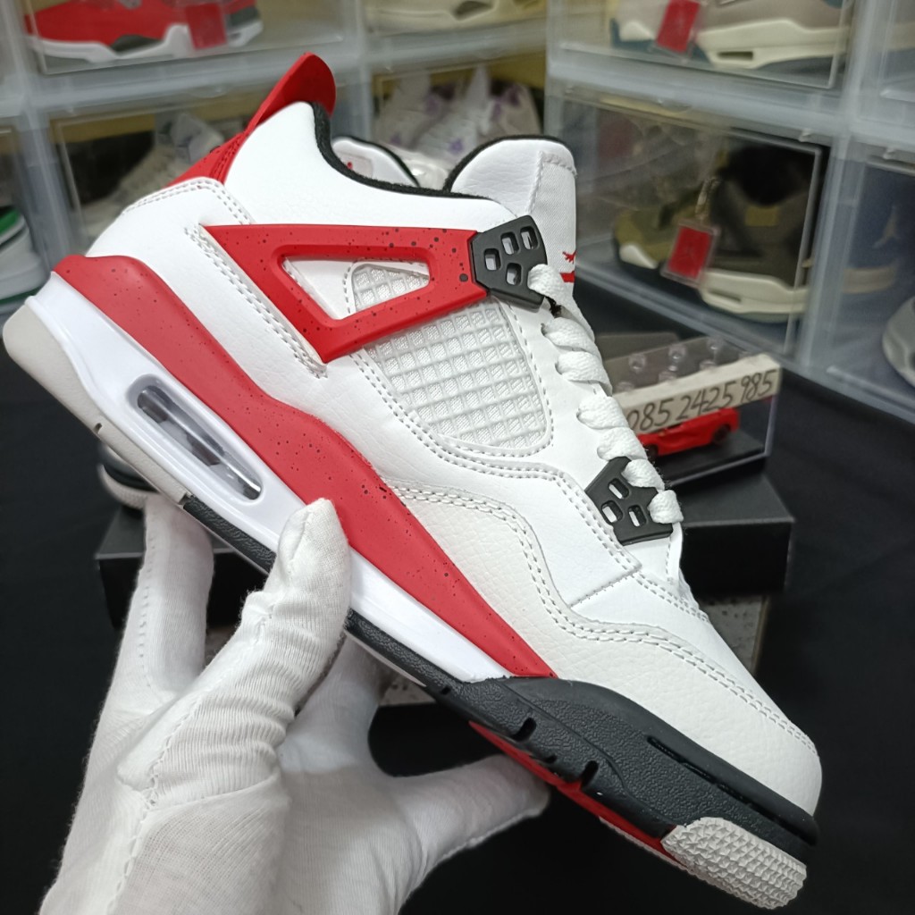 GiàyJocdan4 trắng viền đỏ trẻ trung, giày thể thao cho nam nữ