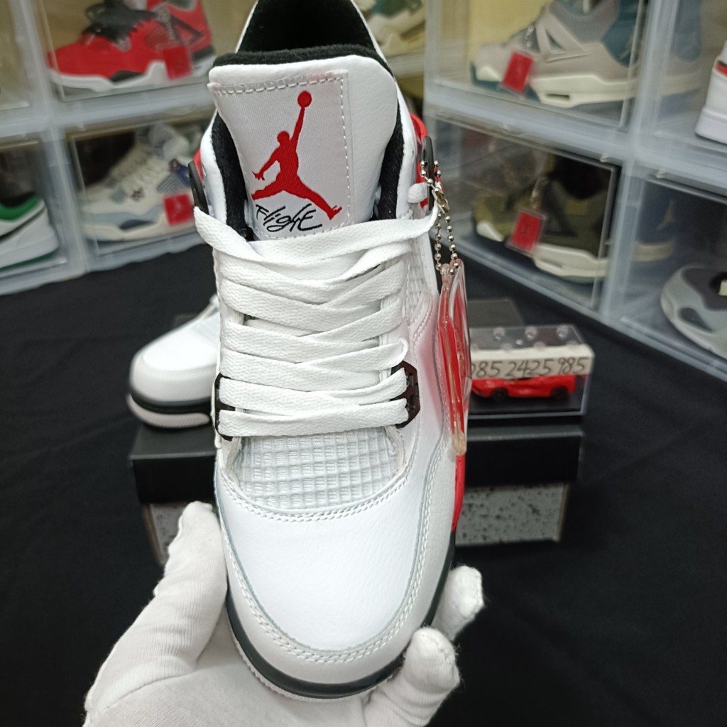 GiàyJocdan4 trắng viền đỏ trẻ trung, giày thể thao cho nam nữ