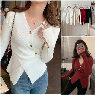 Áo len vạt chéo 3 khuy dọc tay xẻ hàng Quảng Châu