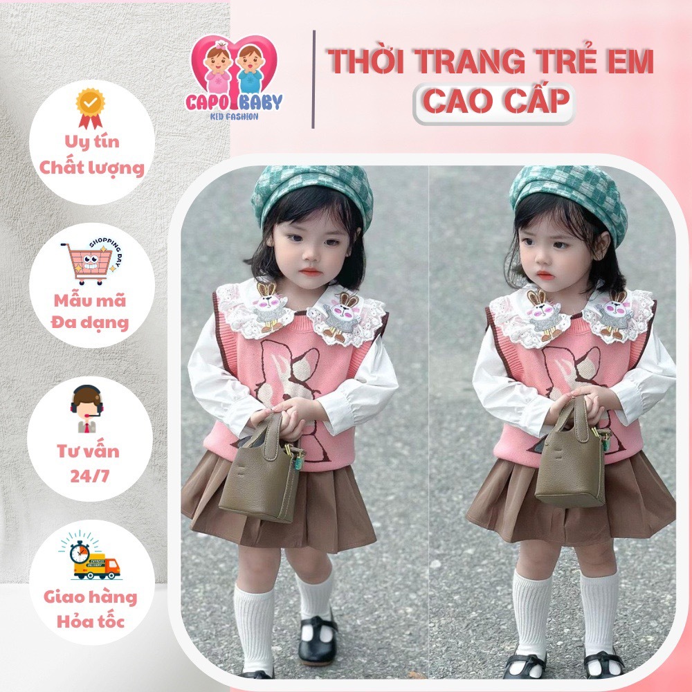 Set váy  gile lencó 3 chi tiết, áo sơ mi, áo gile len, chân váy phong cách Hàn Quốc đi chơi, sự kiện
