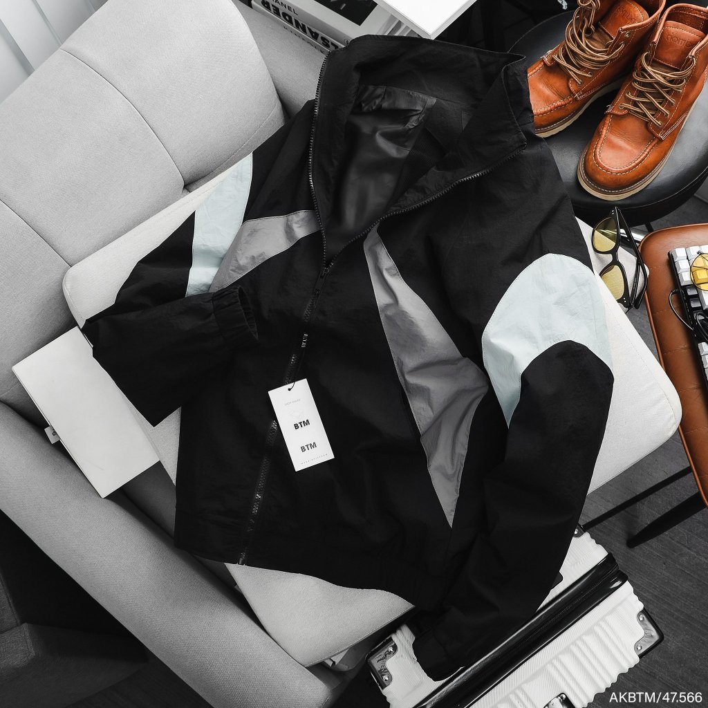 Áo khoác gió nhăn 2 lớp unisex phối line trẻ trung, bo chun, form đẹp 47566