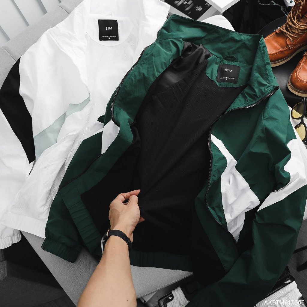 Áo khoác gió nhăn 2 lớp unisex phối line trẻ trung, bo chun, form đẹp 47566